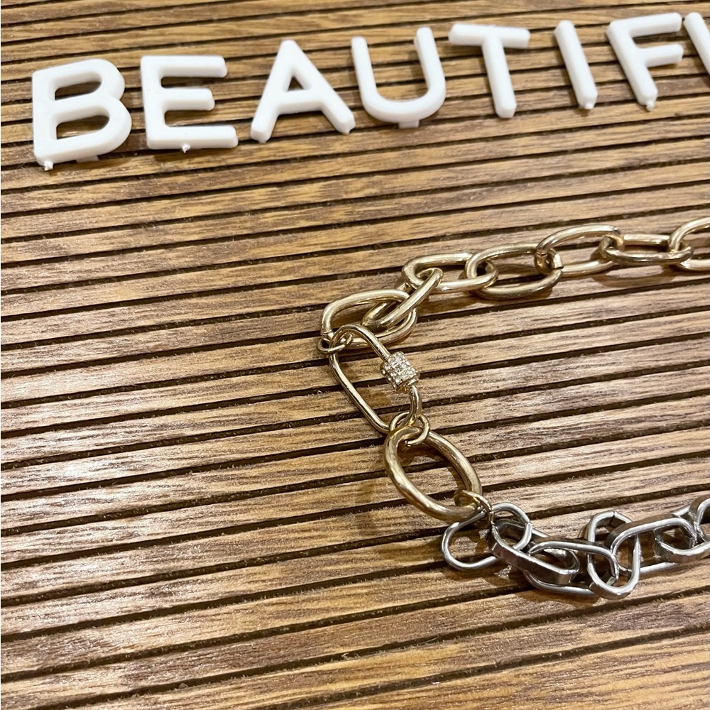 Gold and Silver Carabiner Link Necklace - Picture 3 of 5